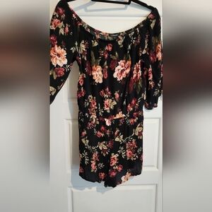 Ambiance Black Romper with Floral Accents